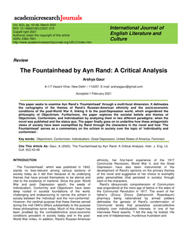 The Fountainhead by Ayn Rand: a Critical Analysis