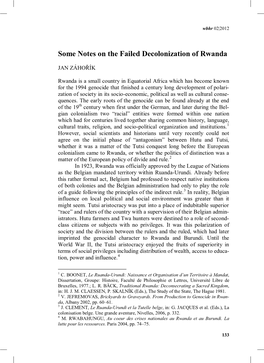 Some Notes on the Failed Decolonization of Rwanda