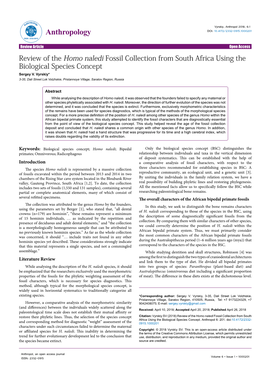 Review of the Homo Naledi Fossil Collection from South Africa Using the Biological Species Concept Sergey V