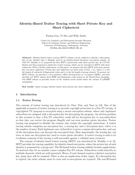 Identity-Based Traitor Tracing with Short Private Key and Short Ciphertext