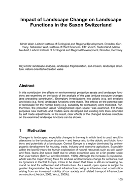 Impact of Landscape Change on Landscape Functions in the Saxon Switzerland