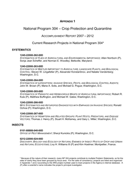 National Program 304 – Crop Protection and Quarantine