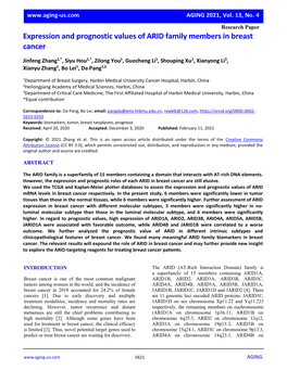 Expression and Prognostic Values of ARID Family Members in Breast Cancer