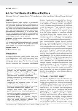 All-On-Four Concept in Dental Implants Subhadeep Mukherjee1, Saptarshi Banerjee2, Dhruba Chatterjee3, Saikat Deb4, Sahana N