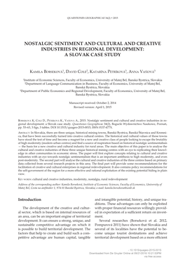 Nostalgic Sentiment and Cultural and Creative Industries in Regional Development: a Slovak Case Study