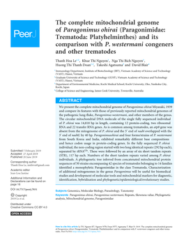 The Complete Mitochondrial Genome of Paragonimus Ohirai (Paragonimidae: Trematoda: Platyhelminthes) and Its Comparison with P