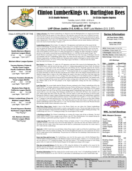 Clinton Lumberkings Vs. Burlington Bees