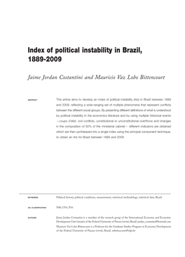 Of Political Instability in Brazil, 1889-2009