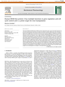 Human DEAD-Box Protein 3 Has Multiple Functions in Gene Regulation and Cell Cycle Control and Is a Prime Target for Viral Manipulation