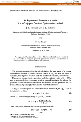 An Exponential Function As a Model for a Conjugate Gradient Optimization Method