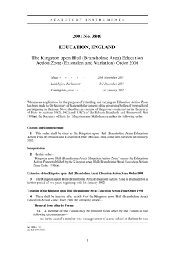 2001 No. 3840 EDUCATION, ENGLAND the Kingston Upon Hull