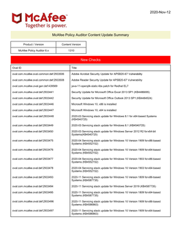 Mcafee Policy Auditor Content Update Summary Version 1310