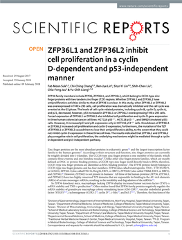 ZFP36L1 and ZFP36L2 Inhibit Cell Proliferation in a Cyclin D