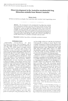 Direct Development in the Australian Myobatrachid Frog Metacrinia Nichollsi from Western Australia