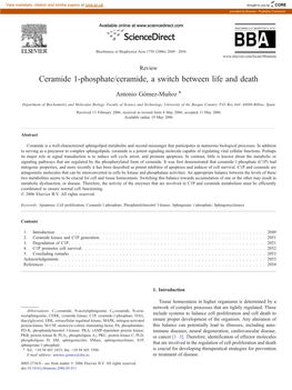 Ceramide 1-Phosphate/Ceramide, a Switch Between Life and Death ⁎ Antonio Gómez-Muñoz