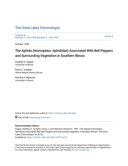 The Aphids (Homoptera: Aphididae) Associated with Bell Peppers and Surrounding Vegetation in Southern Illinois