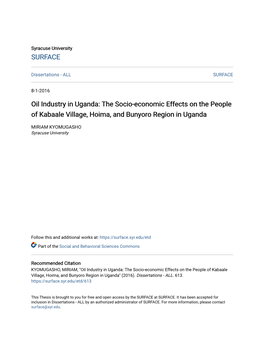 Oil Industry in Uganda: the Socio-Economic Effects on the People of Kabaale Village, Hoima, and Bunyoro Region in Uganda