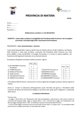 Esame Delle Condizioni Di Eleggibilità Del Presidente Della Provincia E Dei Consiglieri Provinciali