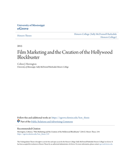 Film Marketing and the Creation of the Hollywood Blockbuster Colton J