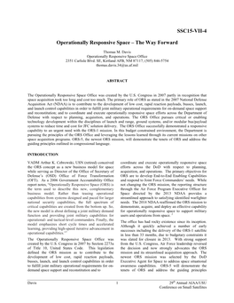 Operationally Responsive Space–The Way Forward