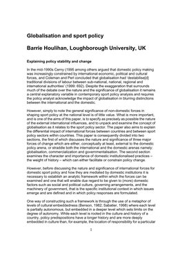 Globalisation and Sport Policy Barrie Houlihan, Loughborough University