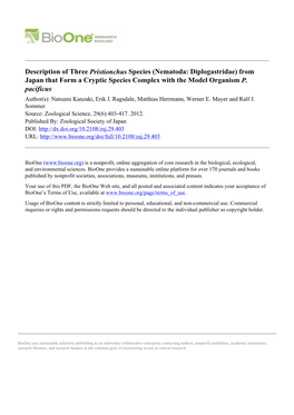 Description of Three Pristionchus Species (Nematoda: Diplogastridae) from Japan That Form a Cryptic Species Complex with the Model Organism P