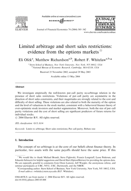 Limited Arbitrage and Short Sales Restrictions: Evidence from the Options Markets$