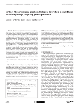Birds of Metauro River: a Great Ornithological Diversity in a Small Italian Urbanizing Biotope, Requiring Greater Protection