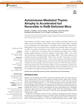 Autoimmune-Mediated Thymic Atrophy Is Accelerated but Reversible in Relb-Deficient Mice