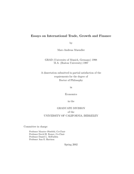 Essays on International Trade, Growth and Finance