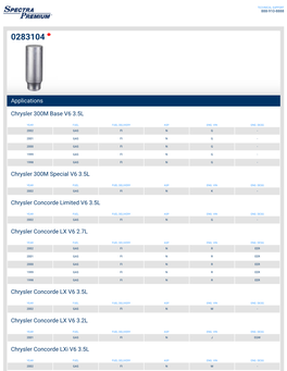 Applications Chrysler 300M Base V6 3.5L Chrysler 300M Special V6 3.5