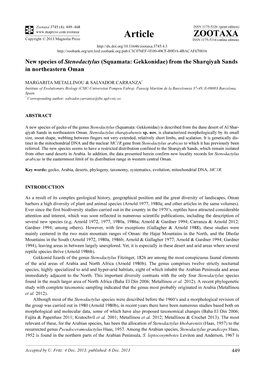 New Species of Stenodactylus (Squamata: Gekkonidae) from the Sharqiyah Sands in Northeastern Oman