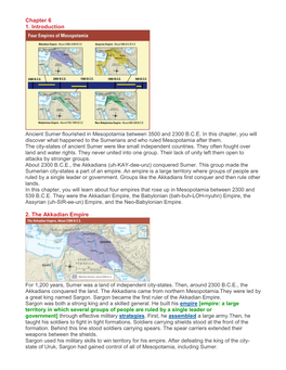 Chapter 6 1. Introduction 2. the Akkadian Empire