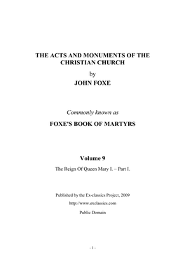 THE ACTS and MONUMENTS of the CHRISTIAN CHURCH by JOHN FOXE