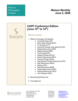 Maison Monthly June 5, 2006 CAPP Conference Edition (June 12 to 14 )