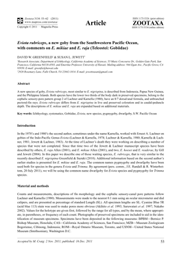 Eviota Rubriceps, a New Goby from the Southwestern Pacific Ocean, with Comments on E