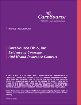 Caresource Ohio, Inc. Evidence of Coverage and Health Insurance Contract