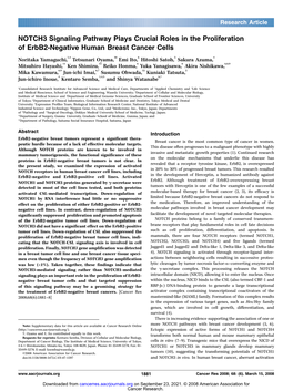 NOTCH3 Signaling Pathway Plays Crucial Roles in the Proliferation of Erbb2-Negative Human Breast Cancer Cells