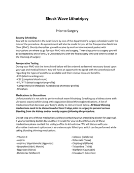 Shock Wave Lithotripsy Prior to Surgery