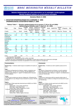 MDSC MENINGITIS WEEKLY BULLETIN Regional Office for Africa