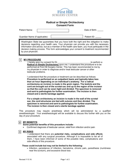 Radical Or Simple Orchiectomy Consent Form