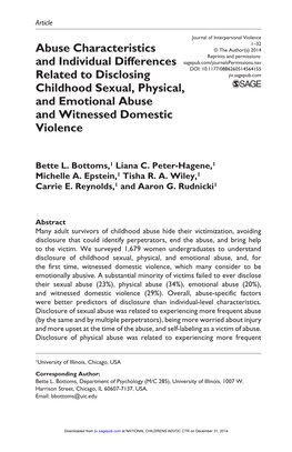 Abuse Characteristics and Individual Differences Related to Disclosing