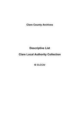 Descriptive List Clare Local Authority Collection