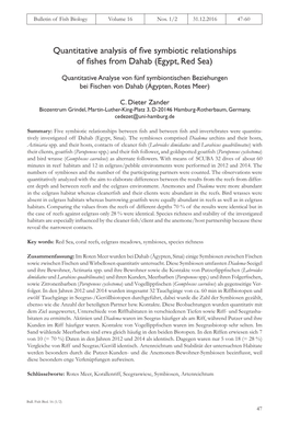 Quantitative Analysis of Five Symbiotic Relationships of Fishes from Dahab