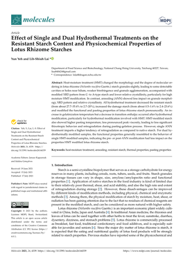 Effect of Single and Dual Hydrothermal Treatments on the Resistant Starch Content and Physicochemical Properties of Lotus Rhizome Starches