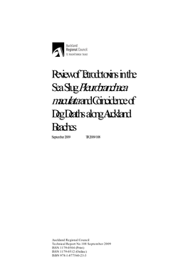 Sea Slug Pleurobranchaea Maculata and Coincidence of Dog Deaths Along Auckland Beaches September 2009 TR 2009/108