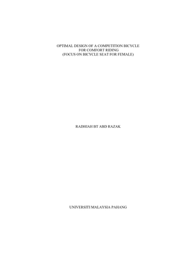 Optimal Design of a Competition Bicycle for Comfort Riding (Focus on Bicycle Seat for Female)