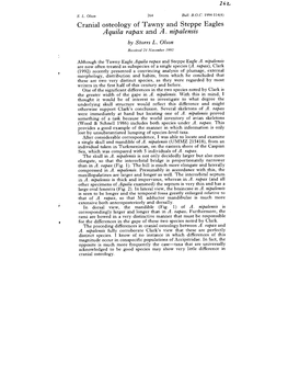 Cranial Osteology of Tawny and Steppe Eagles Aquila Rapax and A