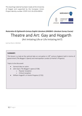 Theatre and Art: Gay and Hogarth (Art Imitating Life Or Life Imitating Art?) Larisa Kocic-Zámbó