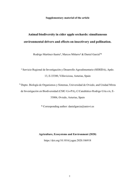 Animal Biodiversity in Cider Apple Orchards: Simultaneous